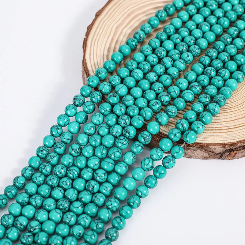 Natural Stones Round Shape Loose Mineral Green Turquoises Rondelle Beads for Jewelry DIY Making Bracelet Earrings Accessories