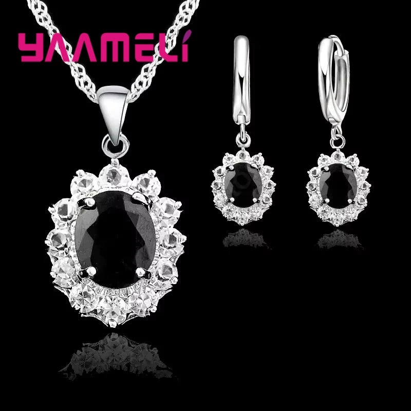 Elegant Princess Wedding Engagement Necklace Earrings  Jewelry Sets 925 Sterling Silver Color Cubic Zirconia Crystal Gifts