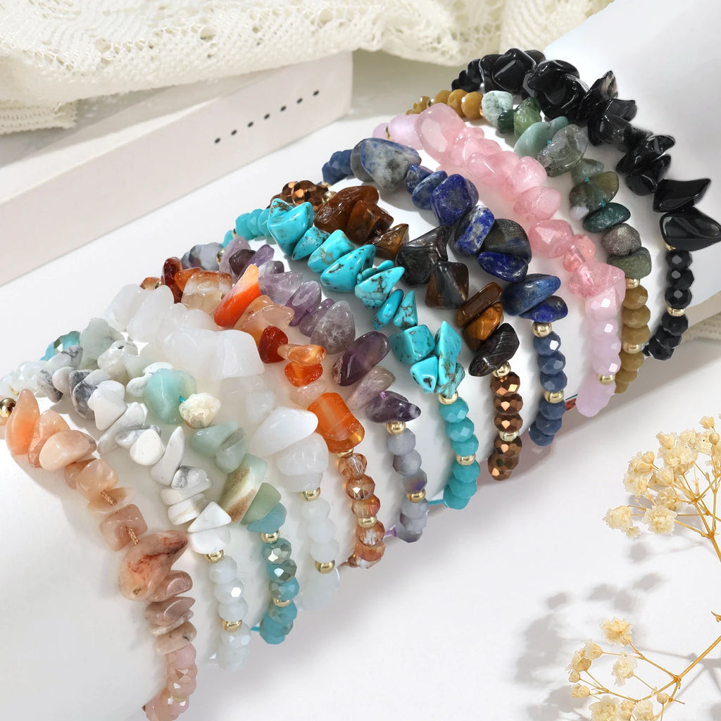 12 piece irregular natural stone woven stretchable bracelet set suitable for daily wear