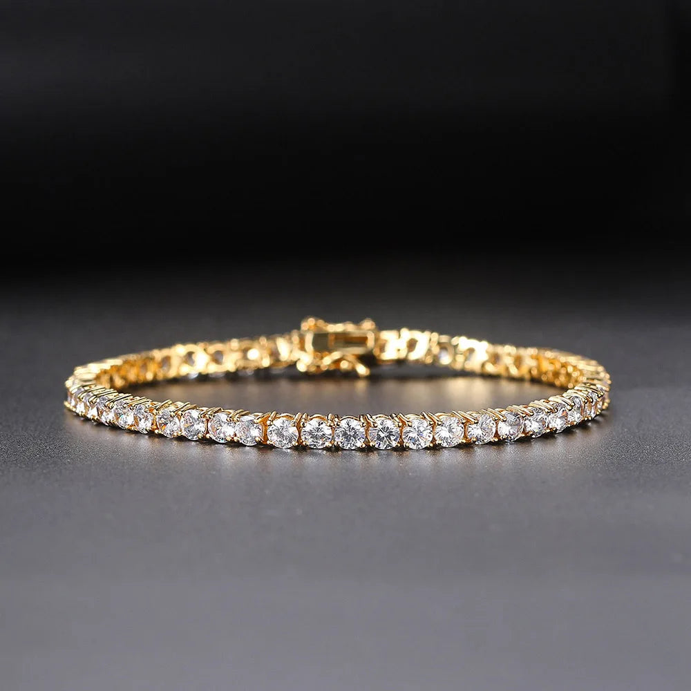 Iced Out Crystal Tennis Bracelet for Women Punk Hiphop Luxury AAA+ Cubic Zirconia Wedding Gold Color Hand Chain Jewelry OHH118-1