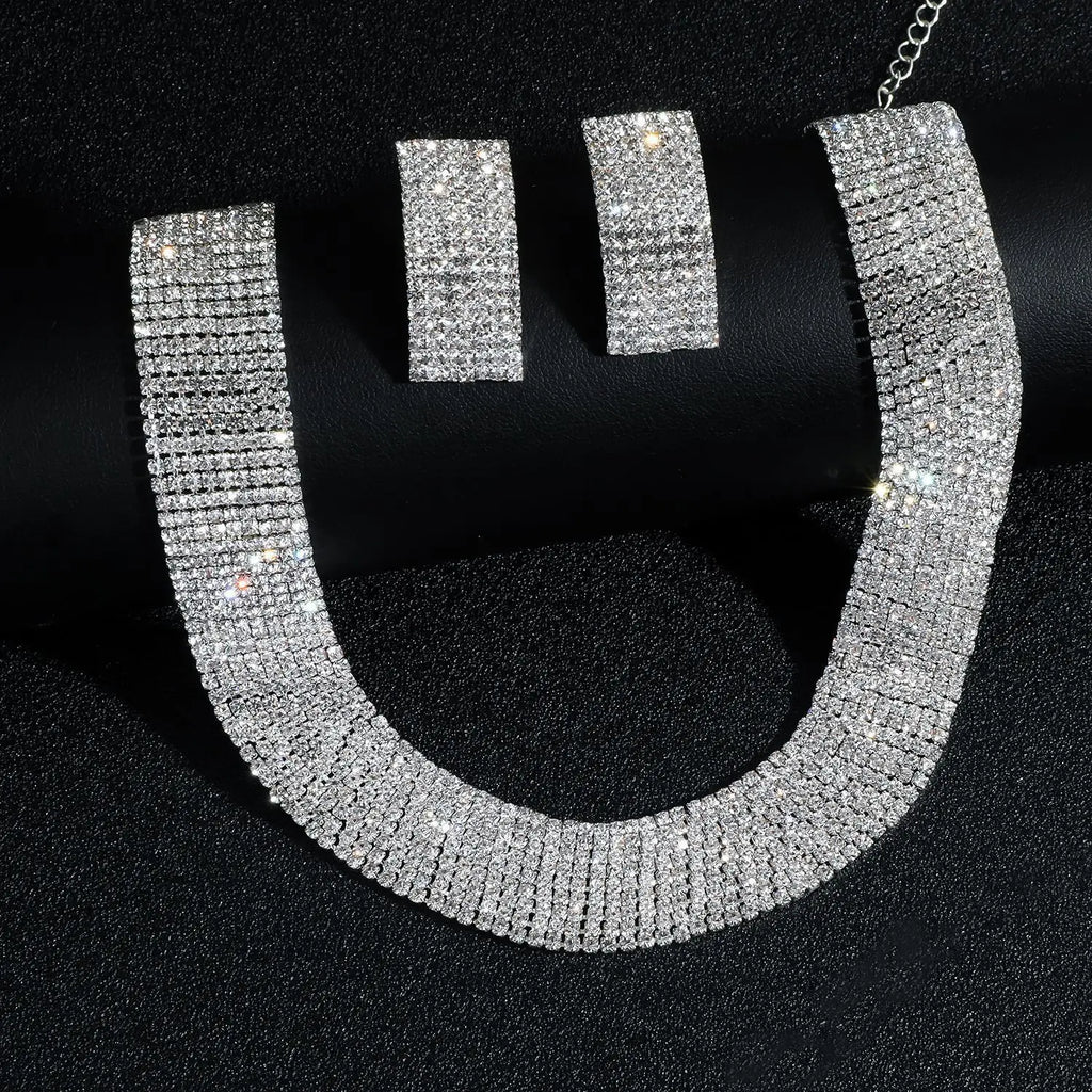 3pcs Women's Jewelry Set Rhinestone Earrings Necklace New Wedding Party Luxury Fashion Accessories