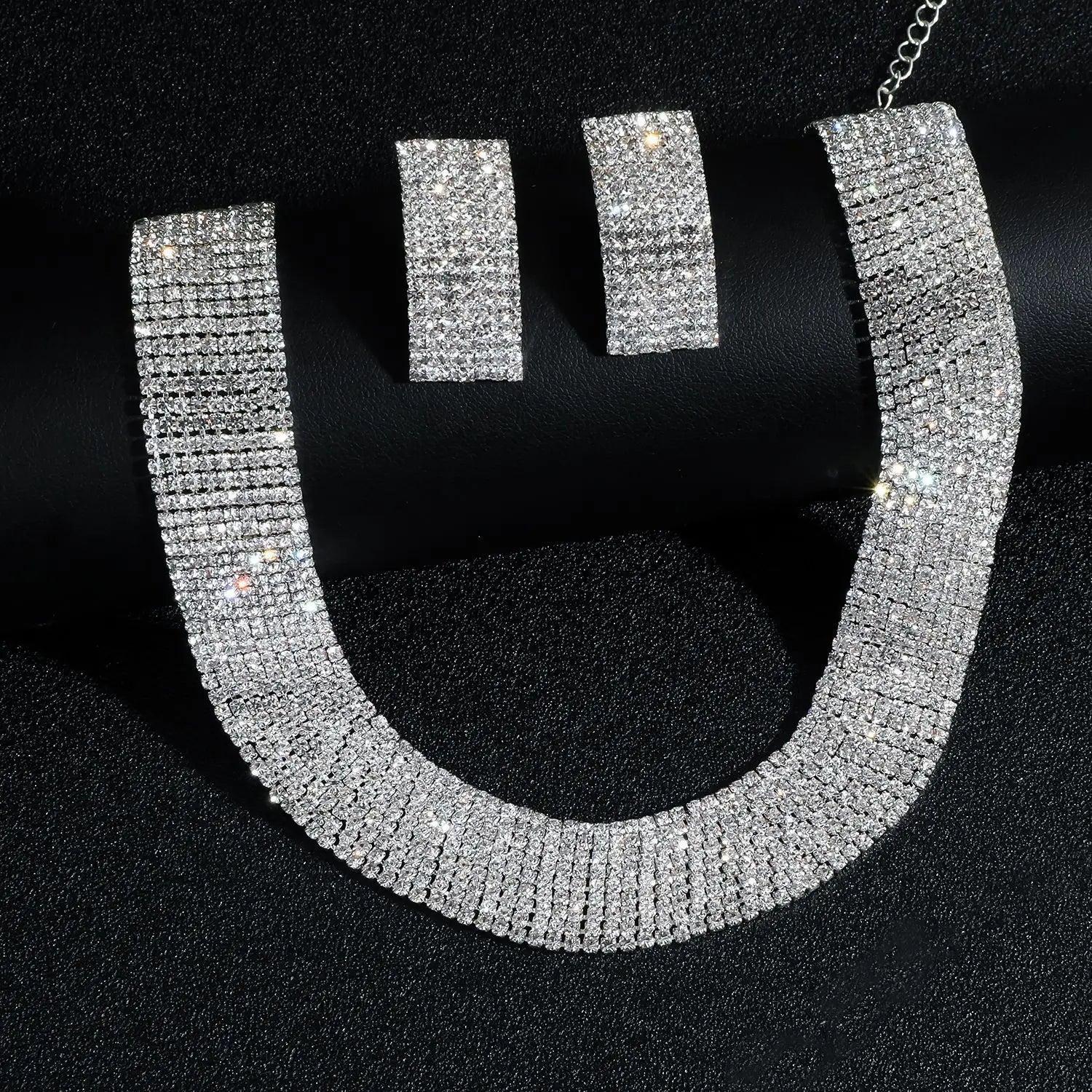 3pcs Women's Jewelry Set Rhinestone Earrings Necklace New Wedding Party Luxury Fashion Accessories