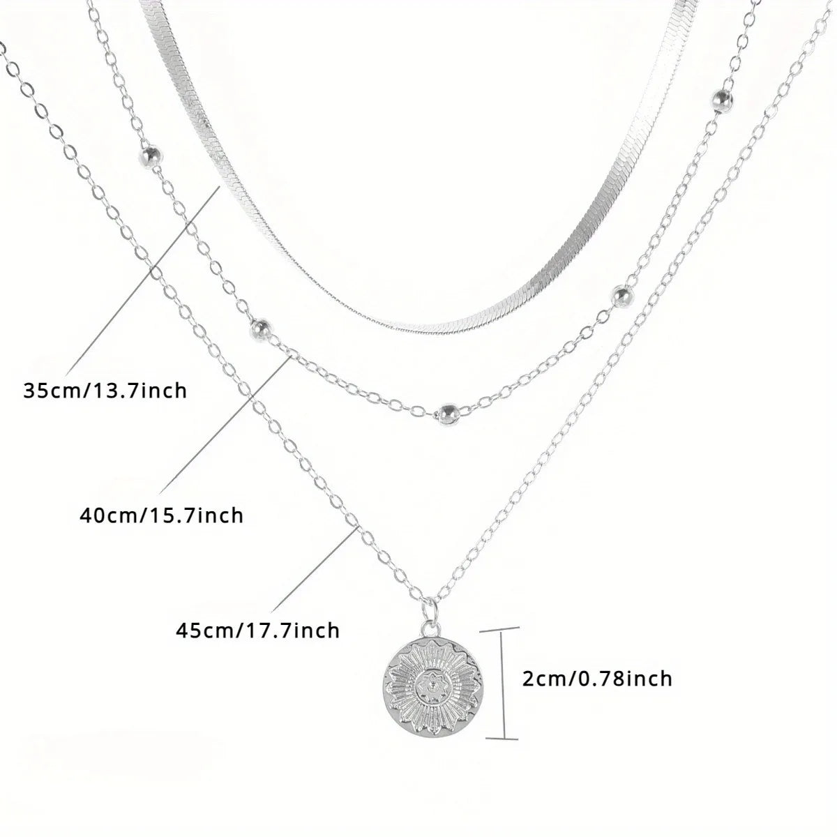 Multi-layer Chain Necklace Alloy Material Silvery Three-layer All-match Design Women's Snake Bone Chain with Round Bead Chain