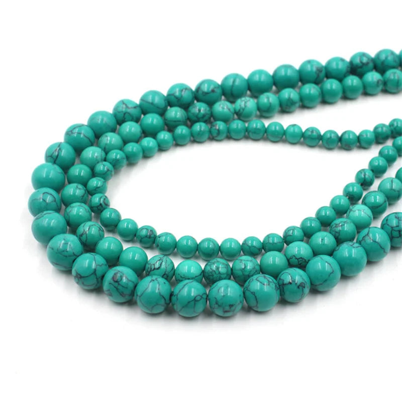 Natural Stones Round Shape Loose Mineral Green Turquoises Rondelle Beads for Jewelry DIY Making Bracelet Earrings Accessories