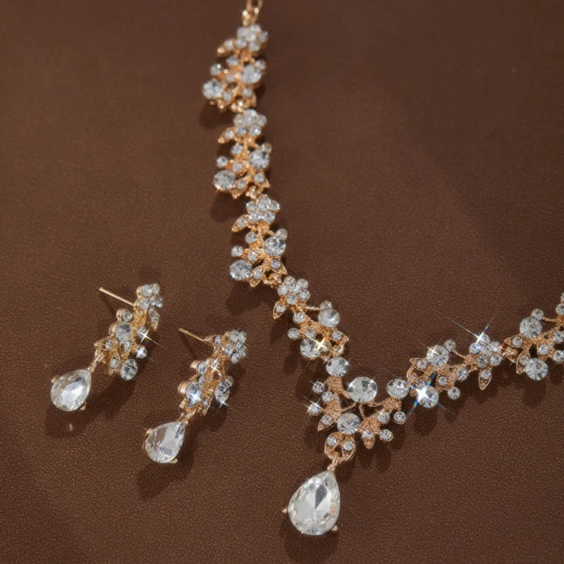 Fashion Light Luxury Temperament Teardrop Pendant Necklace Earrings, Women's Luxury Shining Wedding Party Jewelry Accessories