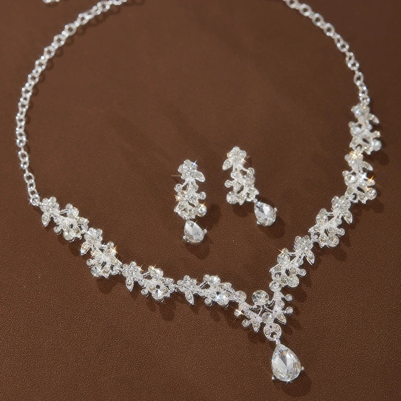 Fashion Light Luxury Temperament Teardrop Pendant Necklace Earrings, Women's Luxury Shining Wedding Party Jewelry Accessories