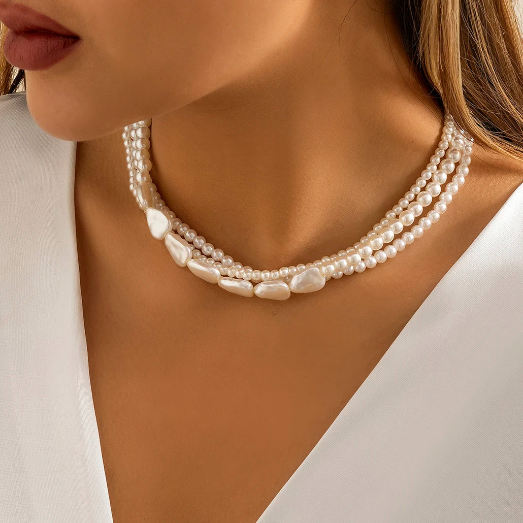 Ingemark Vintage Imitation-Pearl Heart OT Buckle Pendant Necklace Women Wedding Bridal Bead Chain Neck Accessories Jewelry New