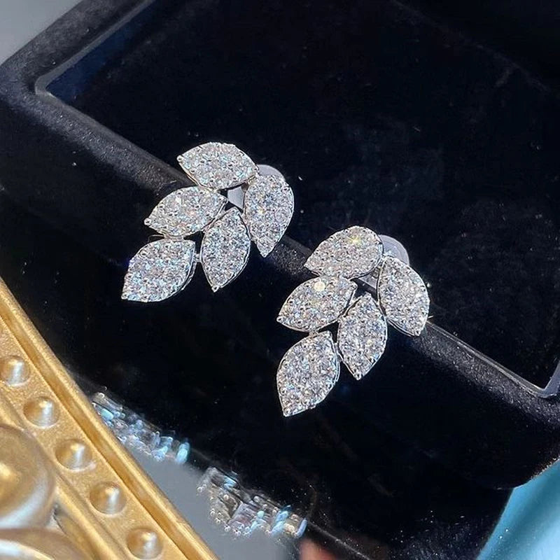 Huitan Eternity Cubic Zirconia Flower Stud Earrings for Women High Quality Wedding Accessories Classic Versatile Female Jewelry