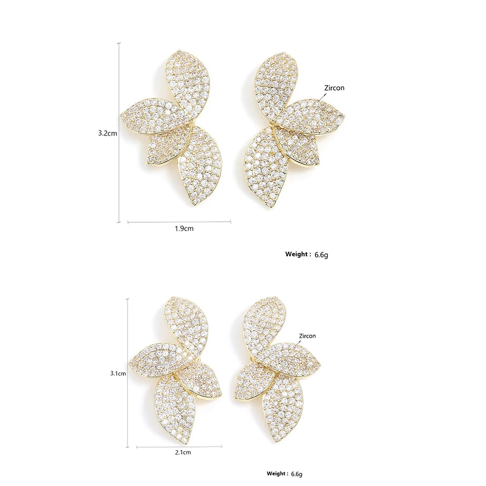 Luxury Shiny Micro-set Zircon Leaf Earrings for Women Exquisite AAA CZ Symmetrical Earring Wedding Jewelry
