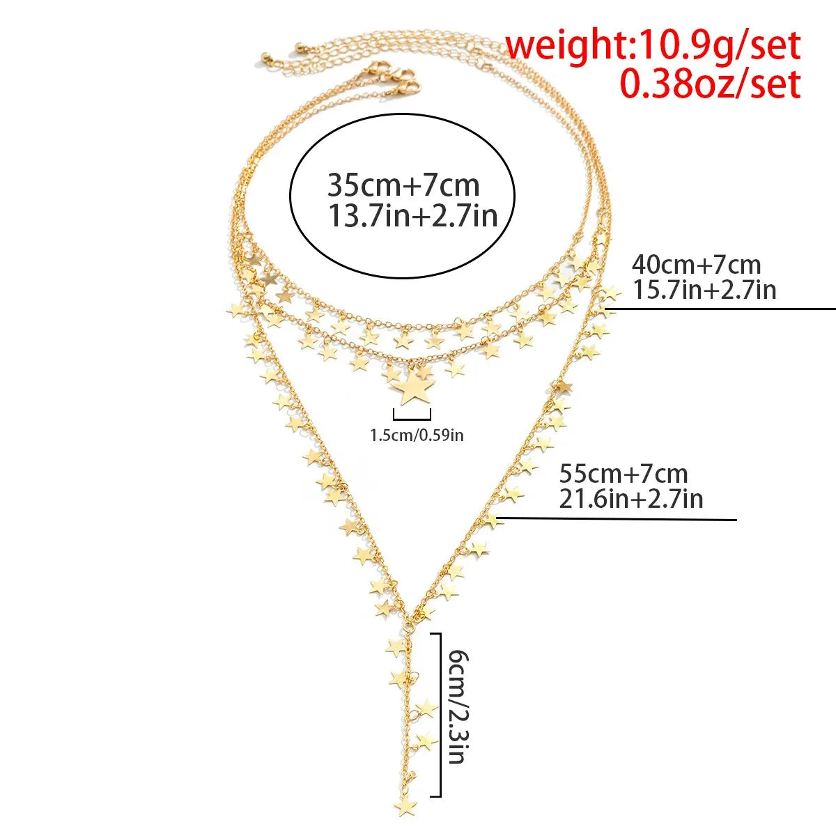 3Pcs/Set Sexy Goth Star Tassel Long Pendant Choker Necklace Women Wed Bridal Creative Gold Color Clavicle Chain Y2K Accessories