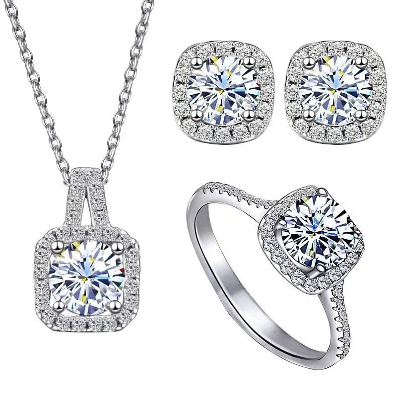 3pcs Suit Necklaces Simulated Flash Mosang Diamond Earring Women's Pendant Ornaments