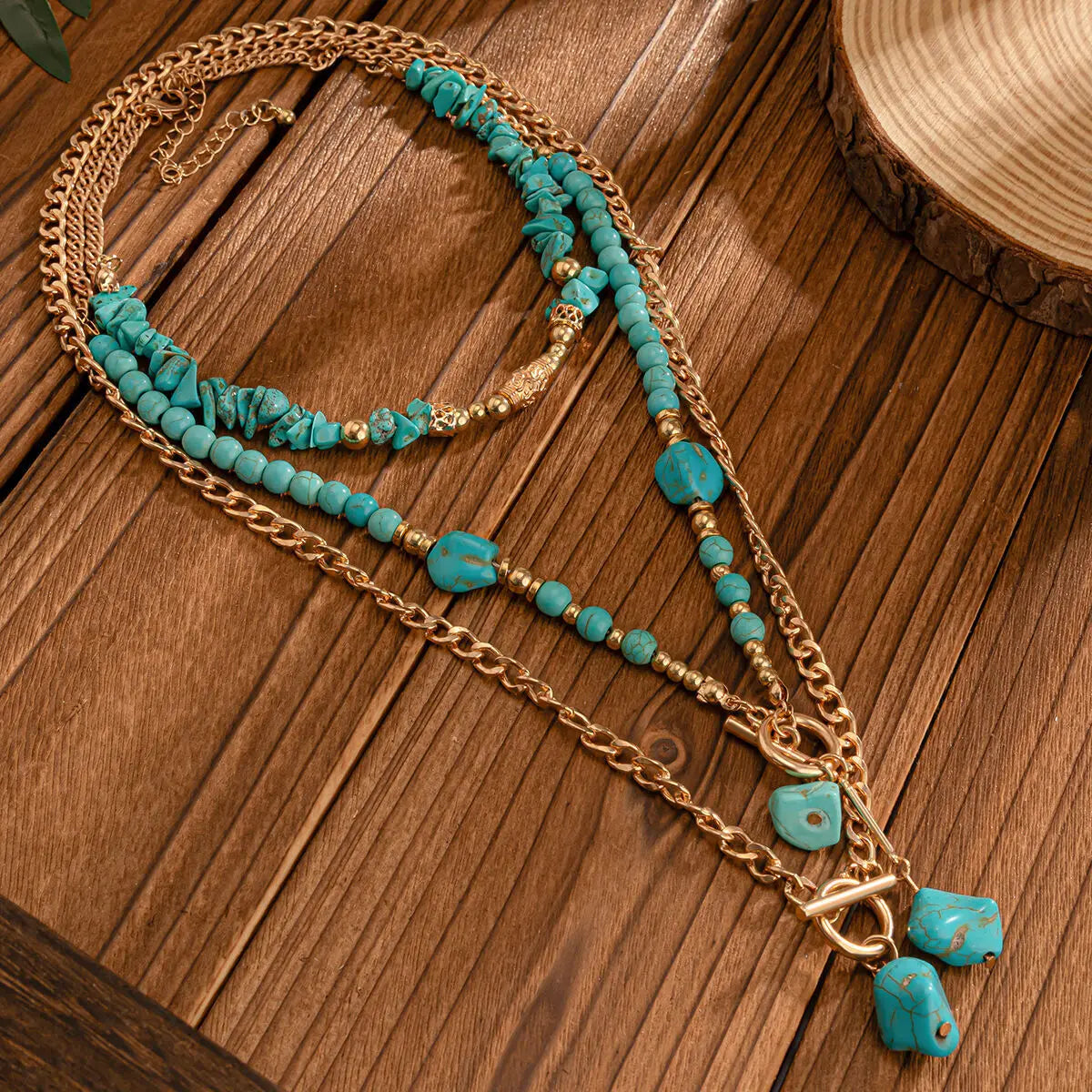 KunJoe 3Pcs Vintage Blue Natural Stone Beads Choker Necklaces for Women Bohemia Geometry Pendant Necklace Trendy Neck Jewelry