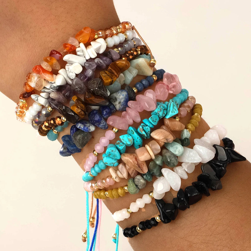 12 piece irregular natural stone woven stretchable bracelet set suitable for daily wear