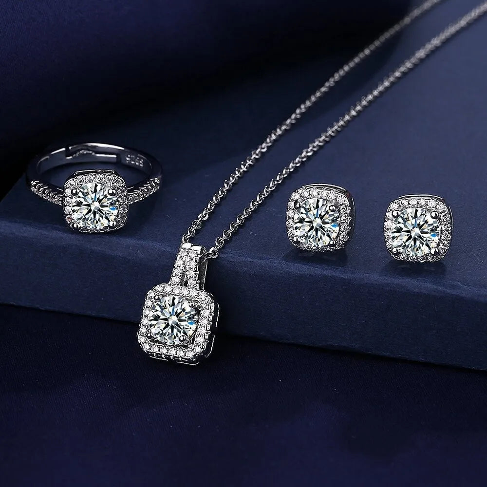 3pcs Suit Necklaces Simulated Flash Mosang Diamond Earring Women's Pendant Ornaments
