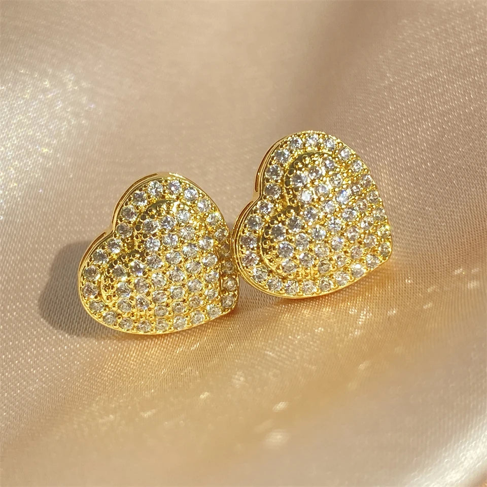ZAKOL Loving Heart Zirconia Stud Earrings For Women Girls Silver Color Metal Crystal Ears Accessories Wedding Jewelry Gifts