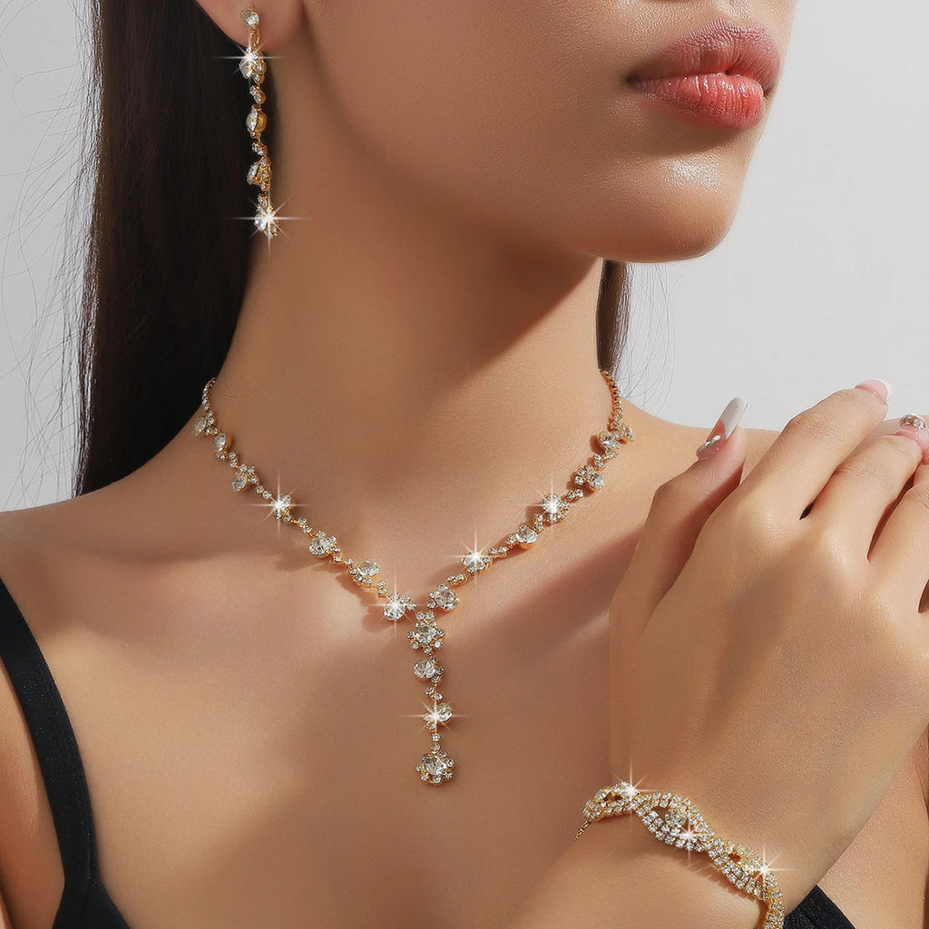 4-piece women's flower necklace with earrings and bracelet set, wedding party accessories