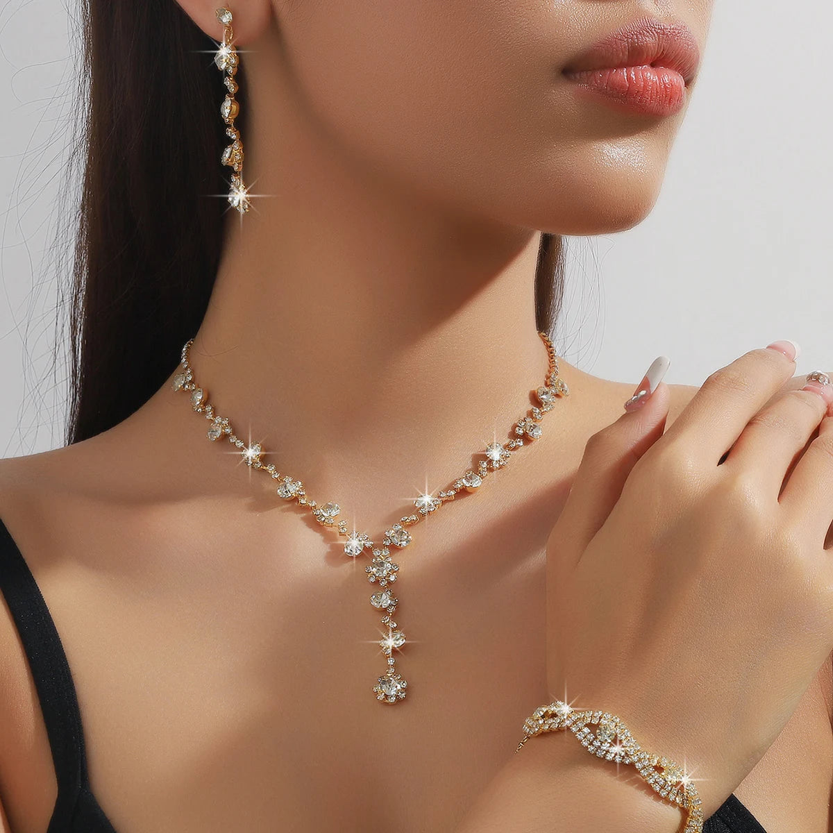 4-piece women's flower necklace with earrings and bracelet set, wedding party accessories