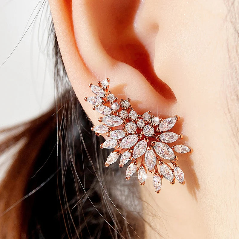 Huitan Gorgeous Women's Stud Earrings Full with Dazzling CZ Stone Sparkling Ear Piercing Earrings Party Jewelry Drop Shipping