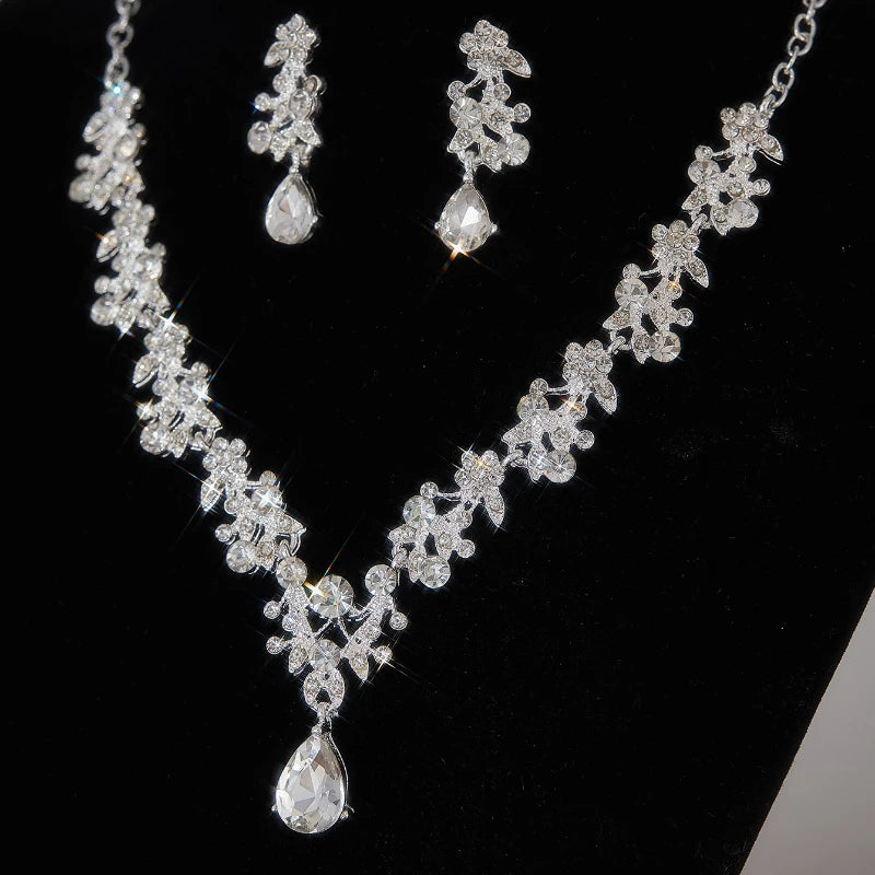 Fashion Light Luxury Temperament Teardrop Pendant Necklace Earrings, Women's Luxury Shining Wedding Party Jewelry Accessories