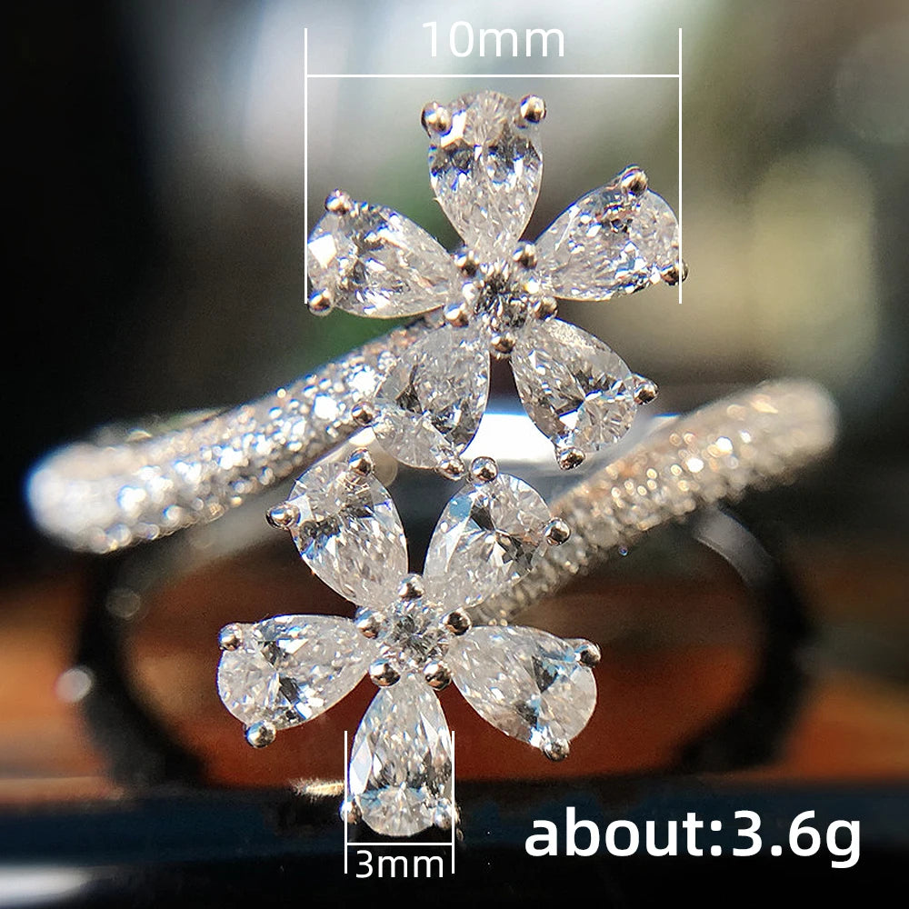 Huitan Temperament Sweet Flower Finger Rings for Lady Luxury Inlaid AAA CZ Fashion Opening Rings Women's Finger Accessories Gift