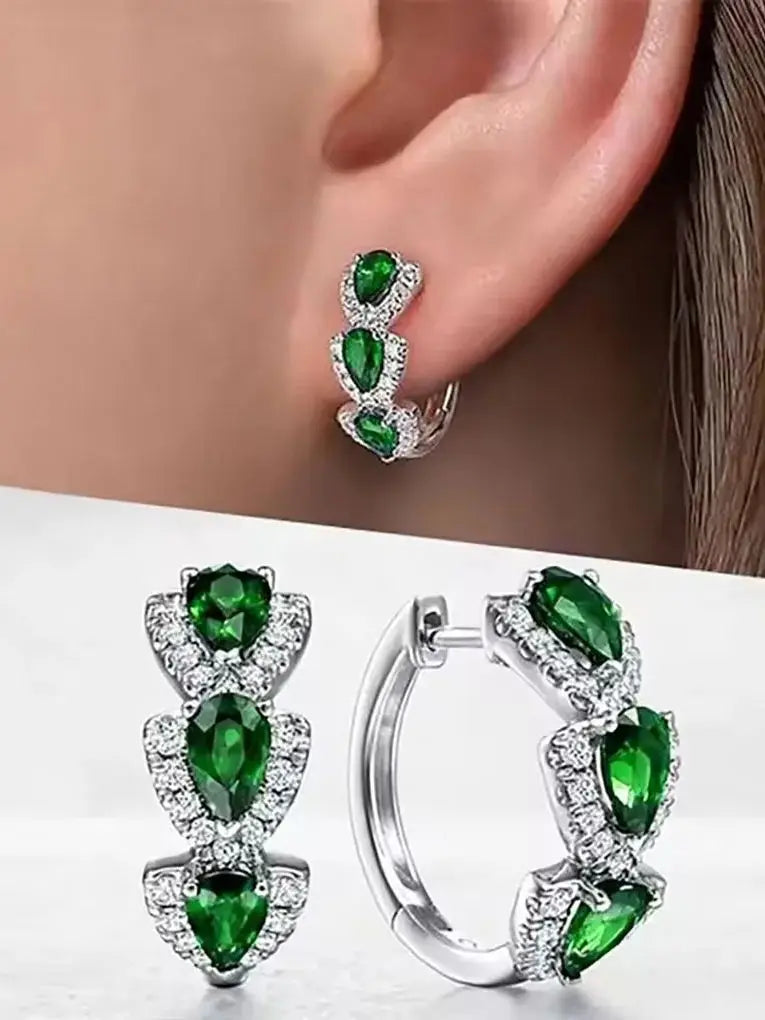Droplet Shiny Synthetic Gems Decor Hoop Earrings Elegant Simple Style Banquet Party Ear Ornament Female Gift