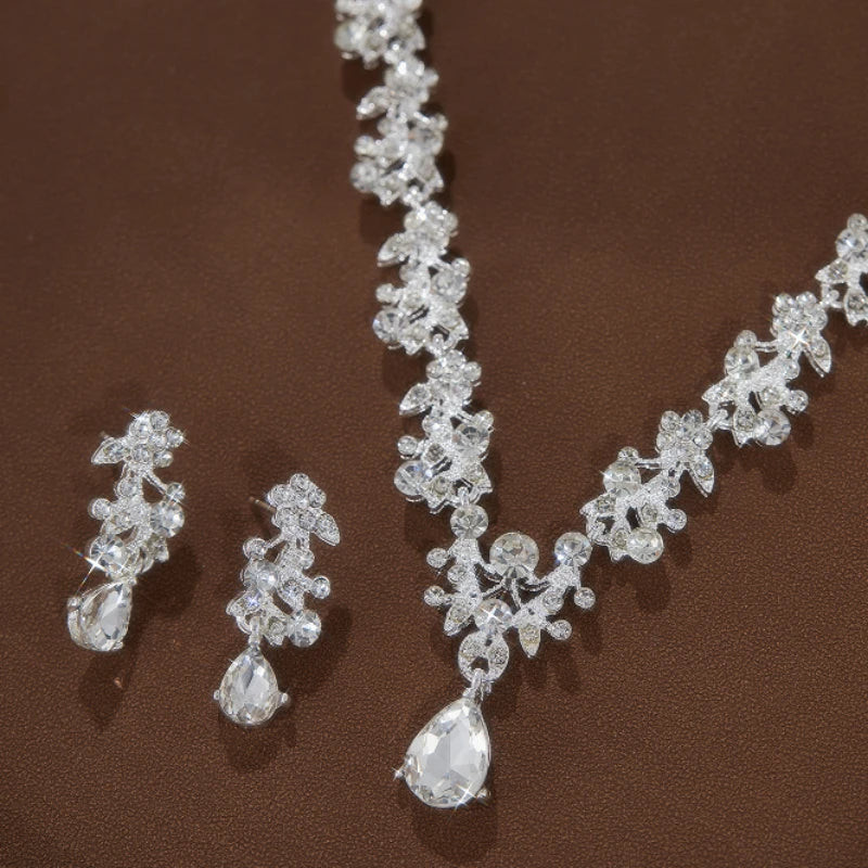 Fashion Light Luxury Temperament Teardrop Pendant Necklace Earrings, Women's Luxury Shining Wedding Party Jewelry Accessories