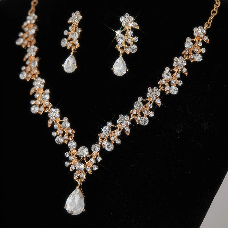 Fashion Light Luxury Temperament Teardrop Pendant Necklace Earrings, Women's Luxury Shining Wedding Party Jewelry Accessories