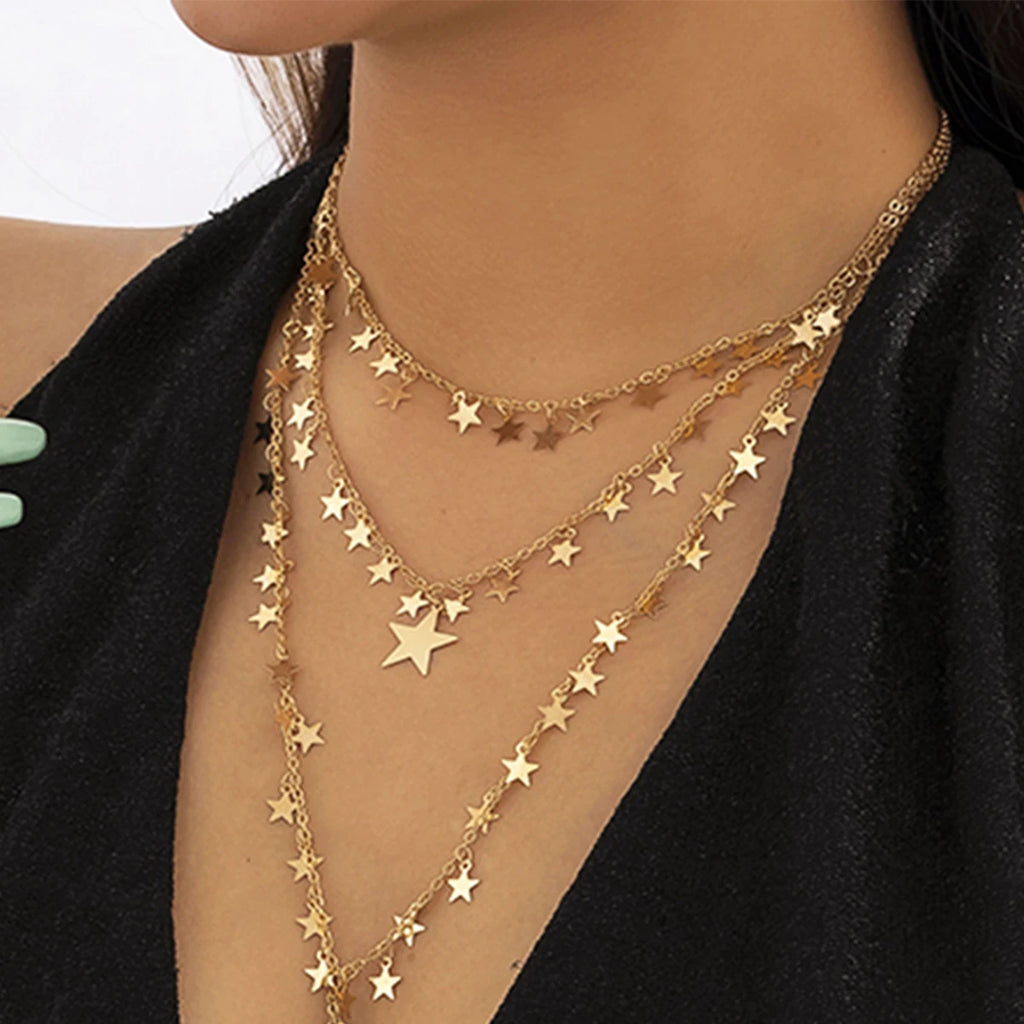 3Pcs/Set Sexy Goth Star Tassel Long Pendant Choker Necklace Women Wed Bridal Creative Gold Color Clavicle Chain Y2K Accessories