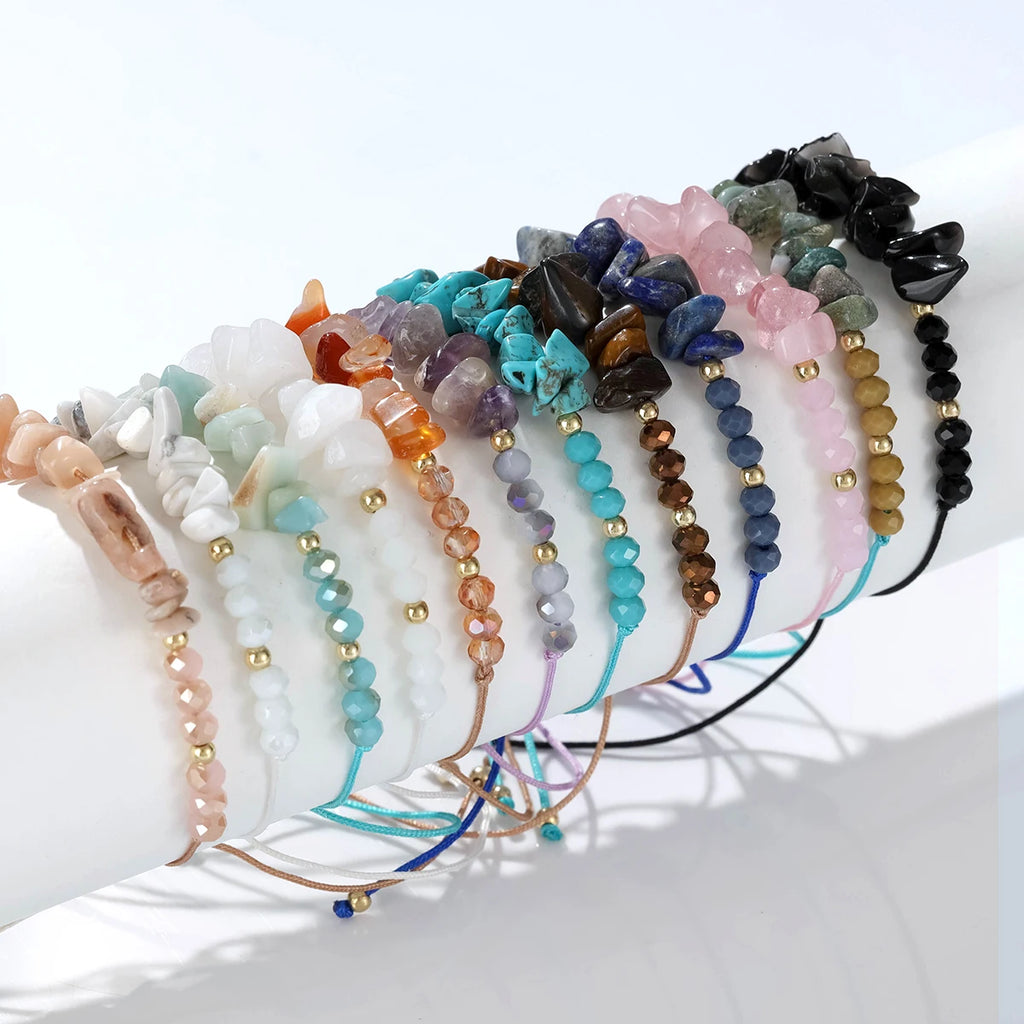 12 piece irregular natural stone woven stretchable bracelet set suitable for daily wear