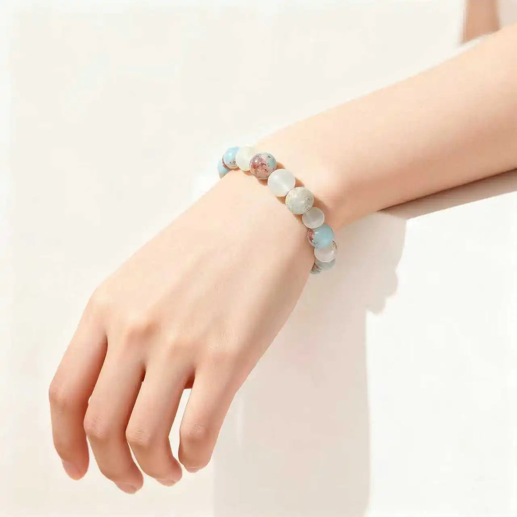 Halo Quartz and Ocean Sediment Beaded Bracelet Unisex Shoushan Stone Refreshing Purifying Magnetic Field jewelry beads