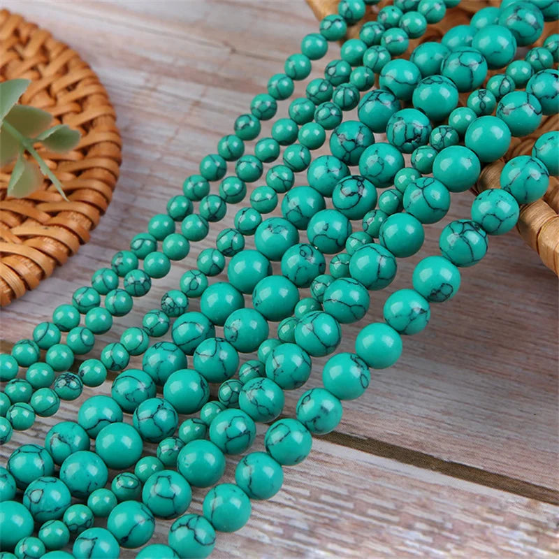 Natural Stones Round Shape Loose Mineral Green Turquoises Rondelle Beads for Jewelry DIY Making Bracelet Earrings Accessories