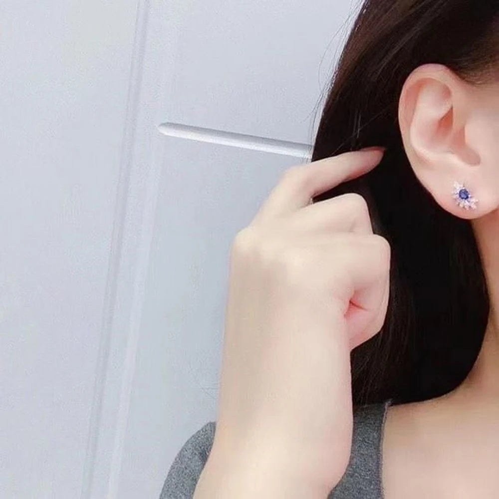 Huitan Gorgeous Blue Cubic Zircon Stud Earrings Temperament Ear Accessories Women for Engagement Wedding Party 2022 New Jewelry