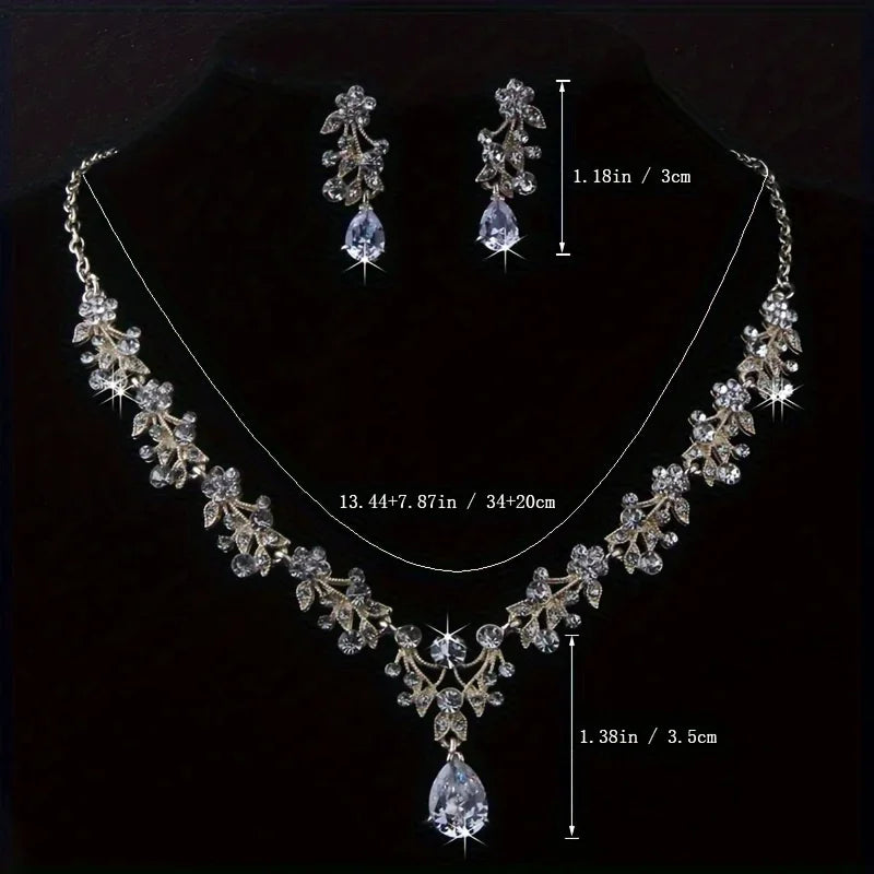 Fashion Bridal Jewelry Wedding Accessories Zircon Rhinestone Set Wedding Banquet Party Versatile Luxury Women's Necklace Earring