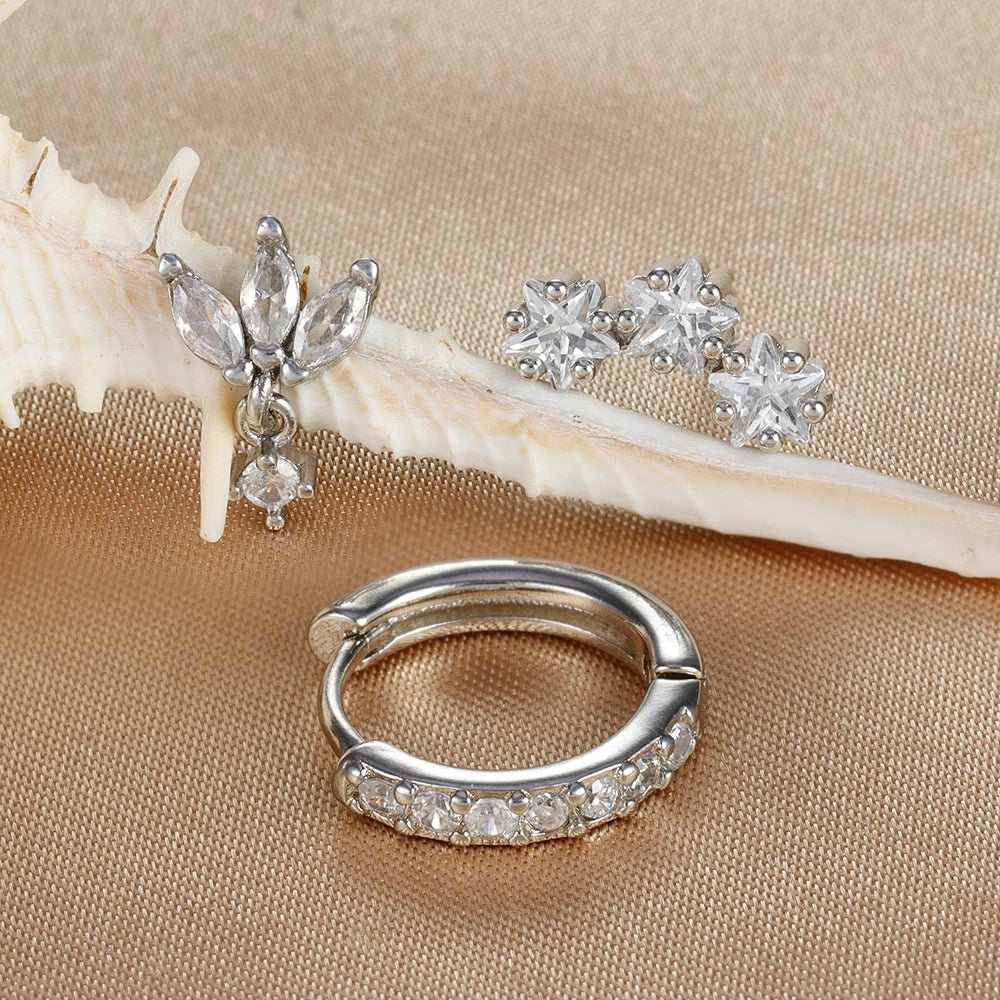 3PCS Stainless Steel Huggies Star Hoop Earrings Set for Women Trendy Zircon Pendant Gold Color Statement Piercing Jewelry Aretes