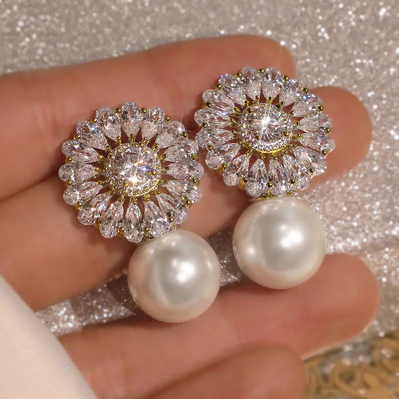 Huitan Romantic Women Stud Earrings Imitation Pearl Delicate Female Earring for Party Gift Top Quality Jewelry Dropshipping