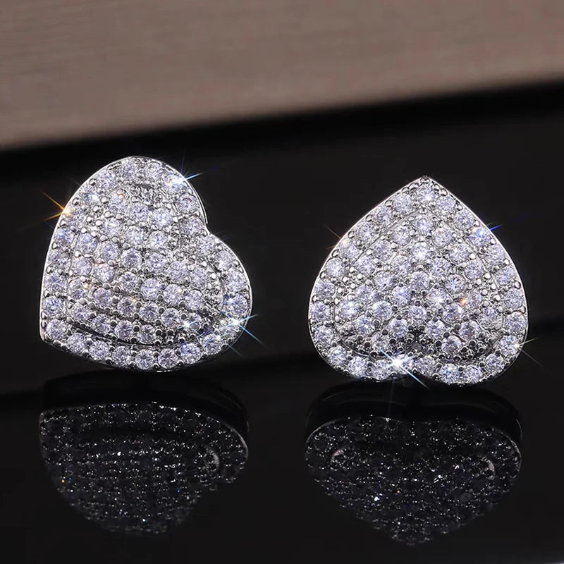 ZAKOL Loving Heart Zirconia Stud Earrings For Women Girls Silver Color Metal Crystal Ears Accessories Wedding Jewelry Gifts