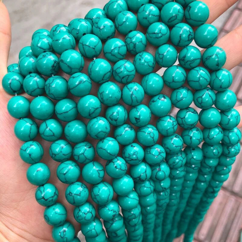 Natural Stones Round Shape Loose Mineral Green Turquoises Rondelle Beads for Jewelry DIY Making Bracelet Earrings Accessories