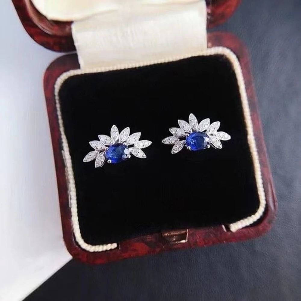 Huitan Gorgeous Blue Cubic Zircon Stud Earrings Temperament Ear Accessories Women for Engagement Wedding Party 2022 New Jewelry