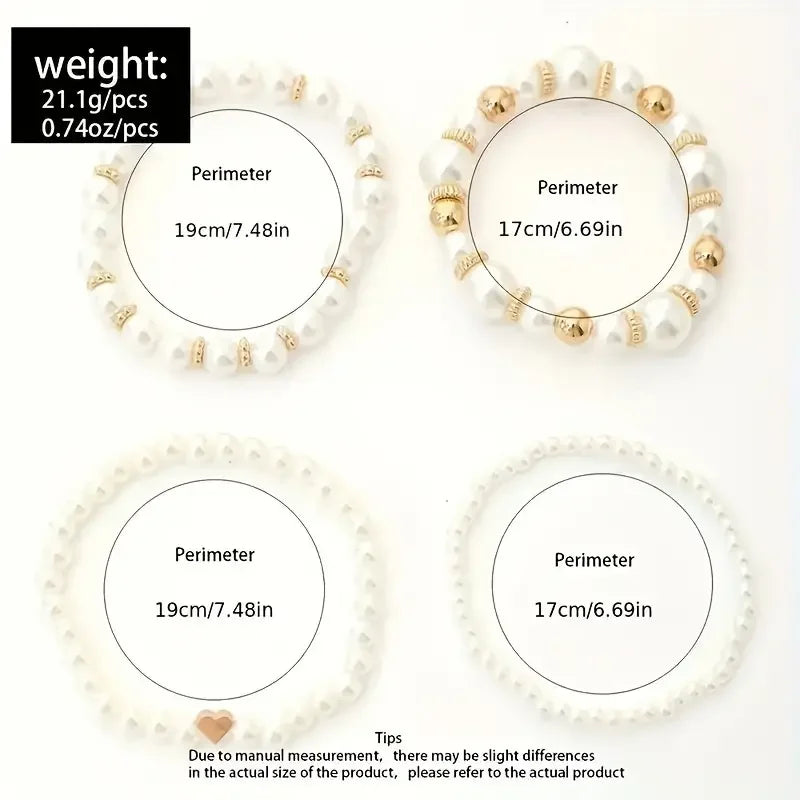 New 4 Pcs/Set imitation Pearl Beaded Bracelets Set for Women Fashion Gold Color Heart Big Pearl Bracelet Trendy Jewelry Gifts
