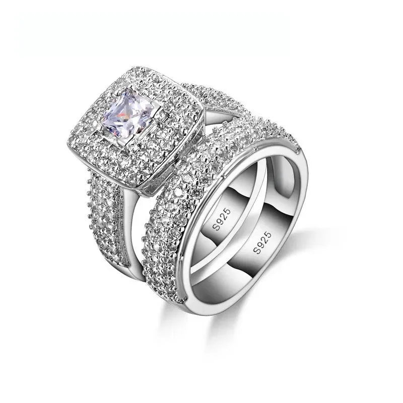 925 Sterling Silver Color Engagement Ring Romantic Fashion Jewelry Cubic Zircon Bezel Set Decoration for Women Girls Wholesale