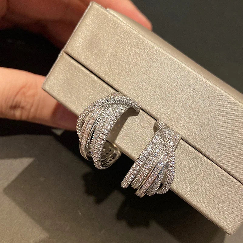 Huitan Novel Brilliant Hoop Earrings with Cubic Zirconia Versatile Female Ear Accessories Luxury Attractive Wedding Jewelry Gift